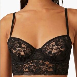Free People Sorento Demi Black Lace Longline Bra